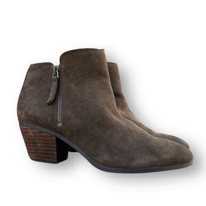 Frye Dark Brown Suede Double Zip Block Heel Boots Booties Women's size 8